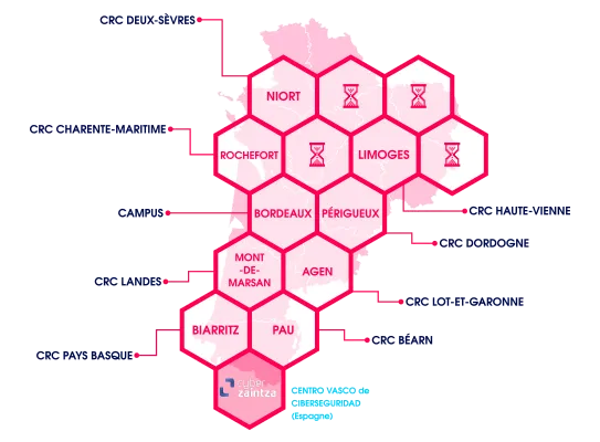 Carte des centres de ressource cyber en Nouvelle-Aquitaine