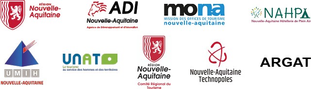 Logos Nouvelle-Aquitaine, ADI, MONA, NAHPA, UMIH, UNAT, CRT, Nouvelle-Aquitaine Technopoles, ARGAT