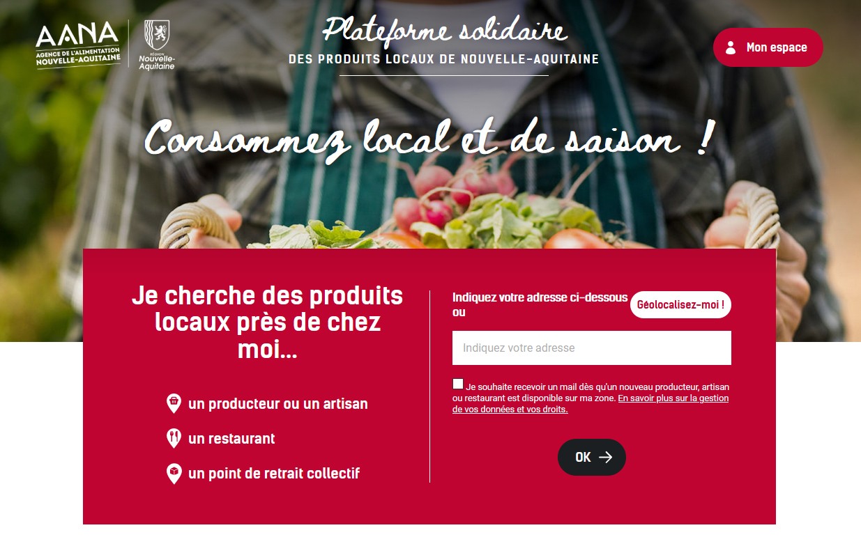 Plateforme solidaire des produits locaux en Nouvelle-Aquitaine