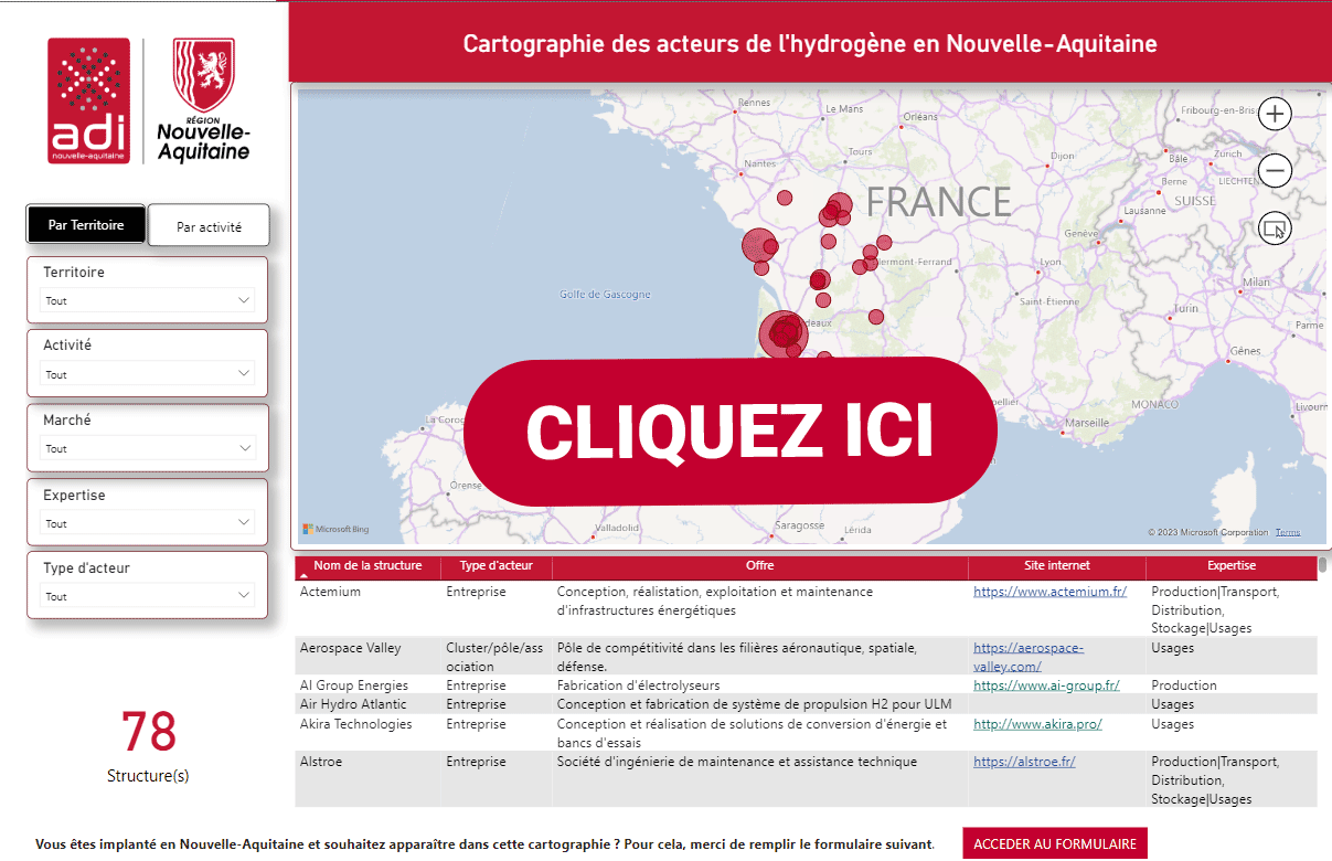 Cartographie Hydrogène en Nouvelle-Aquitaine